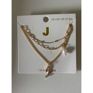 Francesca's 14K Gold Plated Layered Initial J Necklace Pearl Multi-Strand New